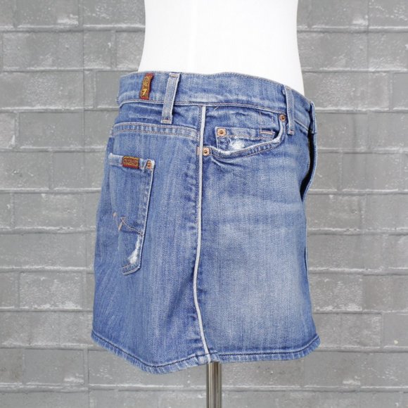 7FAM Distressed Denim MR Mini Skirt 29 - Picture 4 of 10